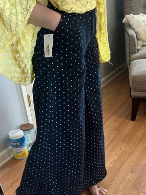 DAVI & DANI Navy Polka Dot Wide-Leg Pants